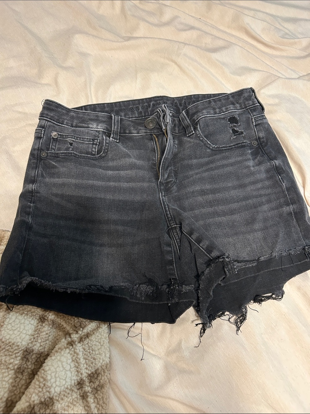 American Eagle Outfitters Black Washed Distressed Denim Cutoff Shorts